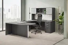 U Shaped Peninsula Desk with Hutch - PL Laminate