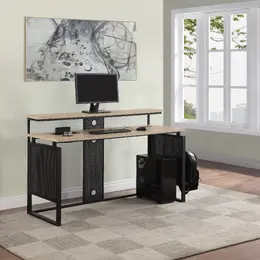 Home Office Desk with Elevated Monitor Shelf - Ace