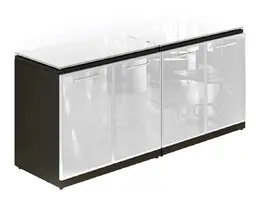 Credenza Storage Cabinet with White Glass Doors and Top