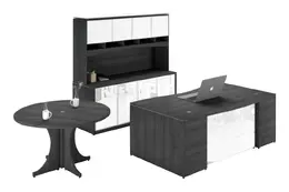 Bow Executive Desk Set with Storage Cabinet and Round Table