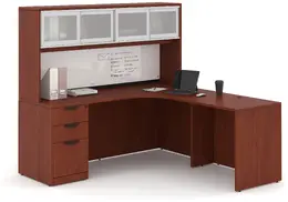 L Shaped Desk with Hutch and Drawers - PL Laminate
