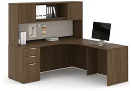 L Shaped Desk with Hutch and Drawers - PL Laminate