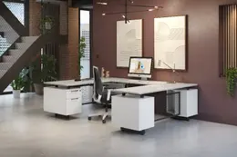 Modern U Shaped Desk with Drawers - Riser