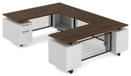 Modern U Shaped Desk with Drawers - Riser