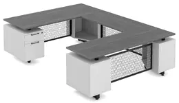 Modern U Shaped Desk with Drawers - Riser