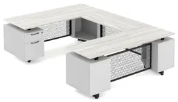 Modern U Shaped Desk with Drawers - Riser