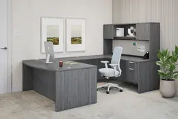 Bow Front U Shaped Desk with Hutch - PL Laminate