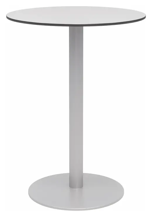 KFI Studios Eveleen 30in Round Outdoor Bar Height Table, Silver Base