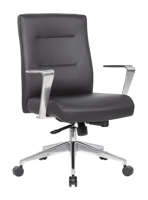 Black Vinyl Conference Chair with Polished Aluminum Frame - 26.5 x 28 x 39.5