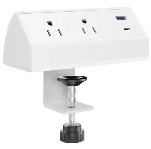 Clamp-On Desktop Power Module, White - AC and USB
