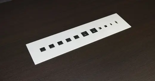 Media Power Hub w/ 5 AC power outlets, 2 USB C, 2 USB A Charging/Data Ports, HDMI, 2 Ethernet Ports, 1 VGA Port