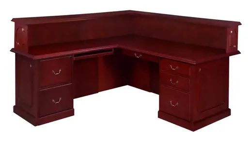 Regency Prestigein. Double Pedestal Left Reception Desk- Mahogany - 72 x 84 x 42