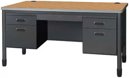 Regency Mesa Steel Double Pedestal Teacher's Office Desk with Center Drawer 60 x 30 - Medium Oak - 60 x 30 x 29