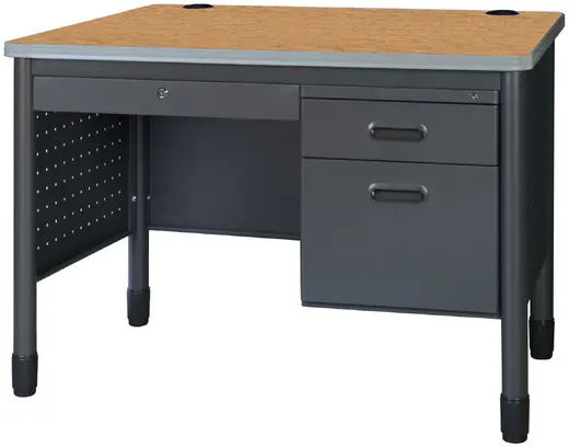 Regency Mesa Steel Single Pedestal Teacher's Office Desk with Center Drawer 48 x 30 - Medium Oak - 48 x 30 x 29