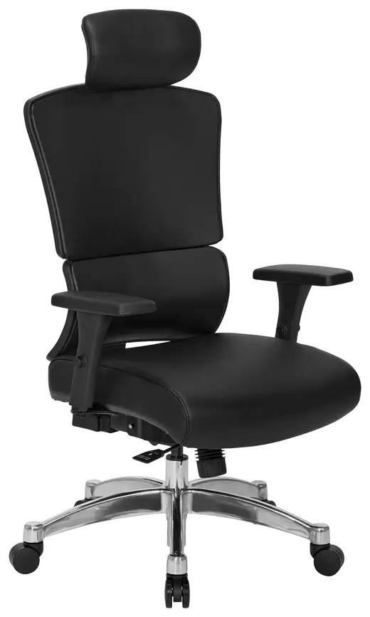 Manager's Chair w/ Dillon Black Upholstery, Polished Aluminum Base - 28.75 x 26.25 x 47.5/57