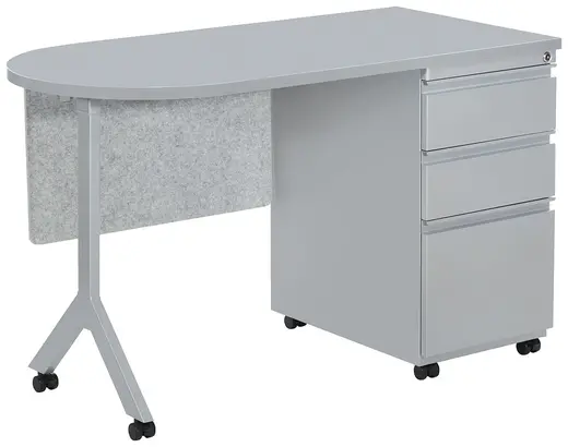 Mobile Grey Desk w/ Modesty Panel, Silver Drawers, Silver Y-Leg - 48W x 24D x 29H