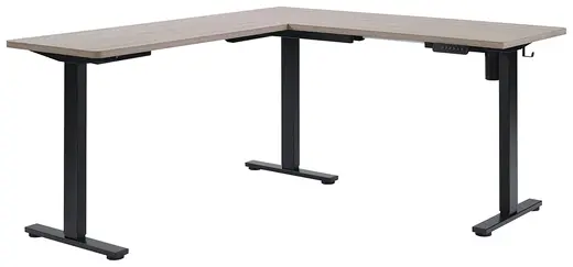 Primo L-Shape Sit Stand Desk, Black Base, Light Grey Top - 59 x 65.5 x 29.5/47