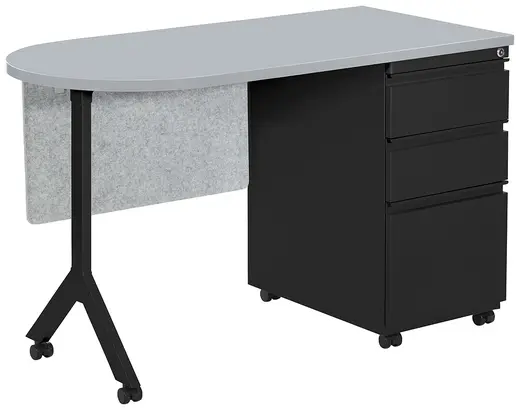 Mobile Grey Desk w/ Modesty Panel, Black Drawers, Black Y-Leg - 48W x 24D x 29H