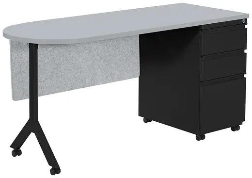 Mobile Grey Desk w/ Modesty Panel, Black Drawers, Black Y-Leg - 60W x 24D x 29H
