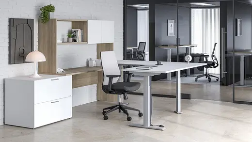 Sit Stand U Shaped Desk with Storage