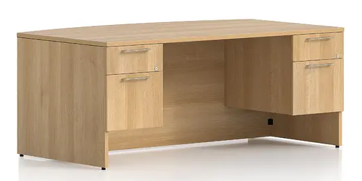 Bow Front Desk w/2 Hanging Pedestals, Stainless Steel Handles - 72W x 42D x 29H