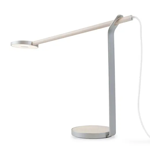 Gravy Desk Lamp w/Silver Stand, Maple Wood and White Cord