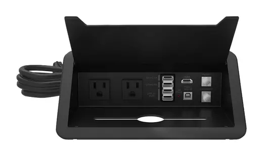 Plastic Data Station Module - 2 AC Outlets, 2 USB-A, 2 USB Data, 1 Ethernet RJ45, 1 Phone RJ11, 1 HDMI