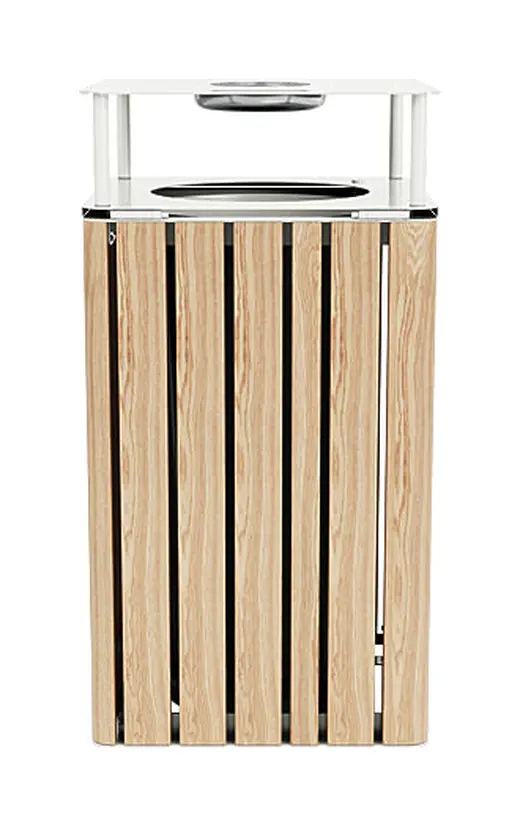 19W x 19D x 38H - Litter Bin with Lid and Ashtray in Faux Wood Look