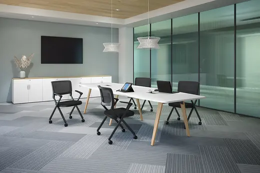120X48 Boat Shaped Conference Table with Wood VA Legs