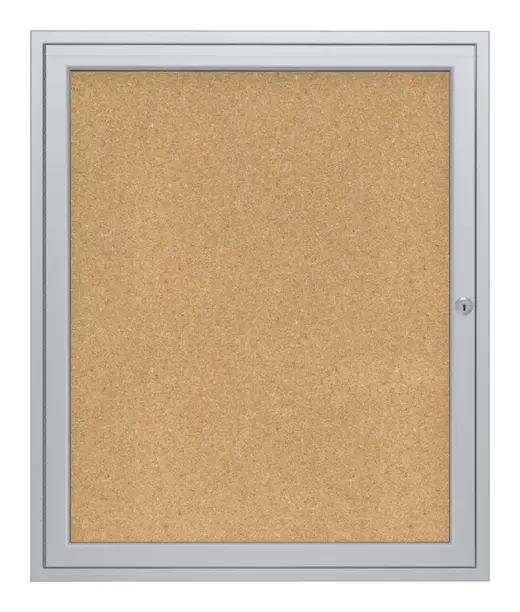 36x24   1-Door  Satin Aluminum Frame Enclosed Bulletin Board - Natural Cork