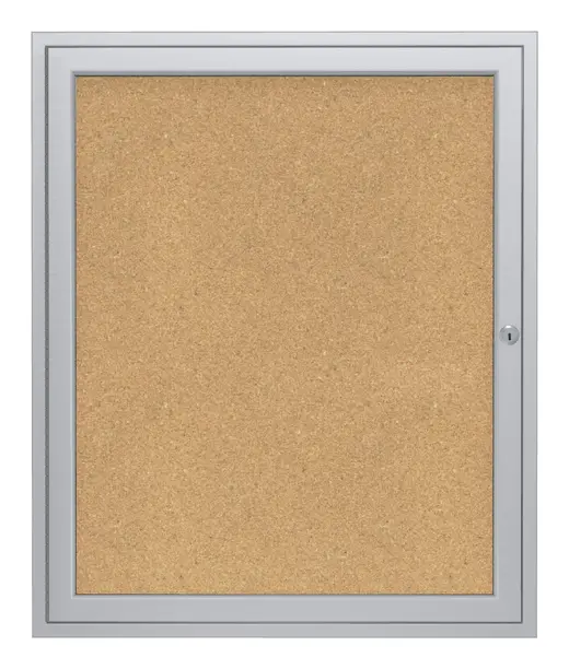 36x30   1-Door  Satin Aluminum Frame Enclosed Bulletin Board - Natural Cork
