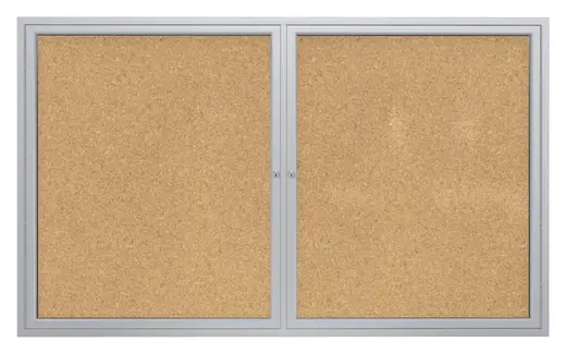 36x48   2-Door  Satin Aluminum Frame Enclosed Bulletin Board - Natural Cork