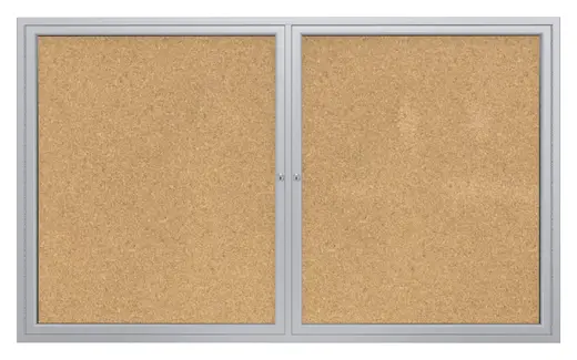 36x60   2-Door  Satin Aluminum Frame Enclosed Bulletin Board - Natural Cork