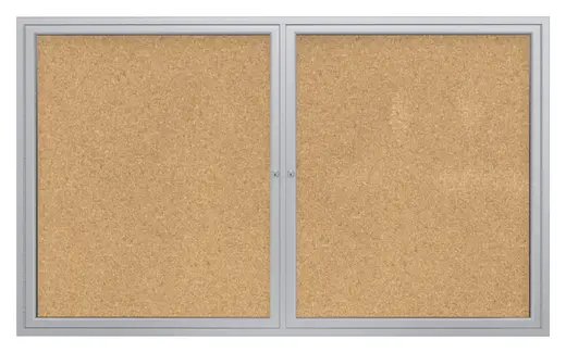 48x60   2-Door  Satin Aluminum Frame Enclosed Bulletin Board - Natural Cork
