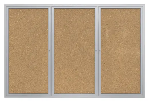 48x96   3-Door  Satin Aluminum Frame Enclosed Bulletin Board - Natural Cork