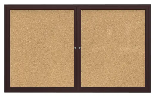48x60   2-Door  Bronze Aluminum Frame Enclosed Bulletin Board - Natural Cork