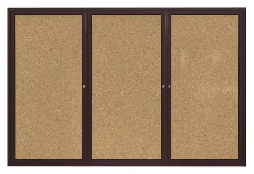 48x72   3-Door  Bronze Aluminum Frame Enclosed Bulletin Board - Natural Cork