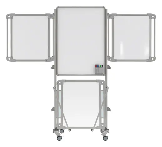39x26 Nexus Easel Plus w/4 Tablets - 2-Sided Mobile Porcelain Magn Whiteboard - Frosted