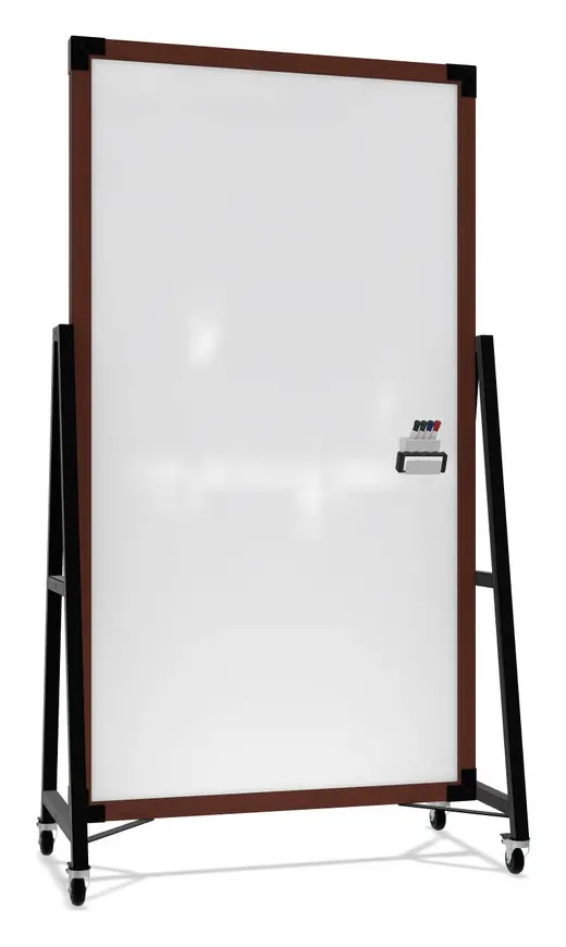 Prest Mobile Magnetic Glassboard, Carmel Oak Frame, 74H x 40W