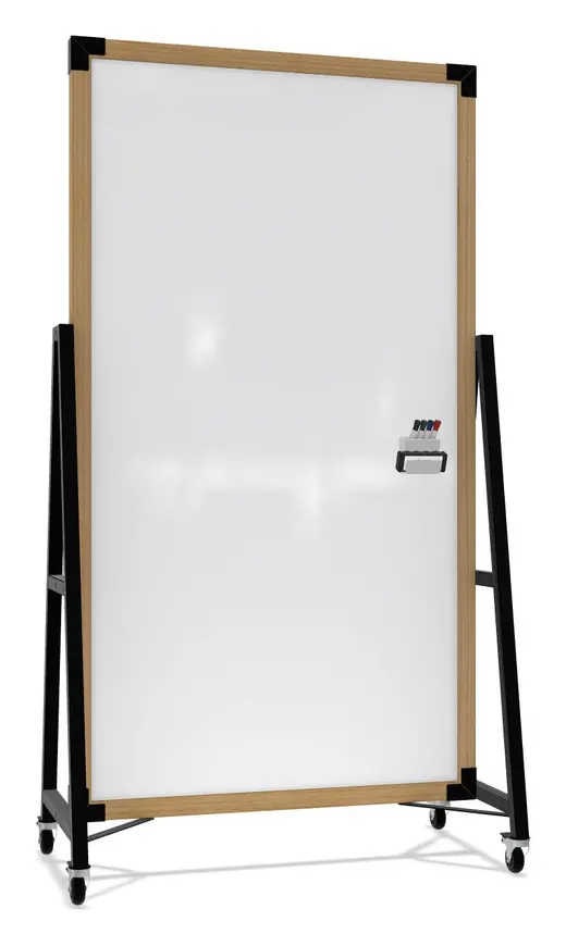 Prest Mobile Magnetic Glassboard, Natural Oak Frame, 74H x 40W