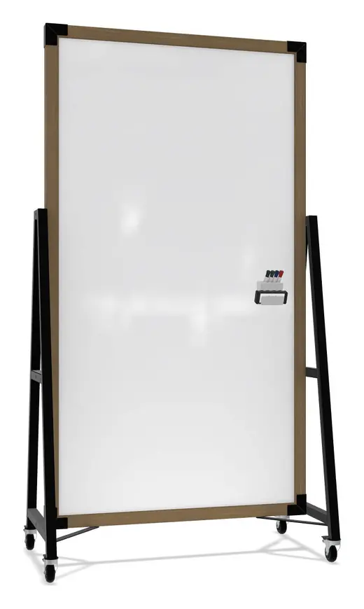 Prest Mobile Magnetic Glassboard, Driftwood Oak Frame, 74H x 40W