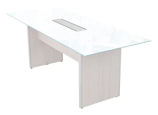 White Glass Top Conference Table, 1 Leaf w/ Laminate Base - 78 x 32