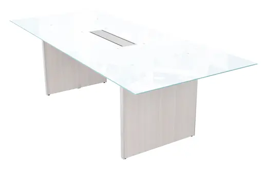 White Glass Top Conference Table, 1 Leaf w/ Laminate Base - 95 x 42