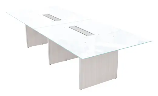 White Glass Top Conference Table, 2 Leaf w/ Laminate Base - 120 x 48