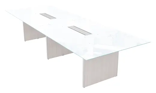 White Glass Top Conference Table, 2 Leaf w/ Laminate Base - 138 x 48