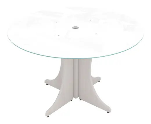 48 Round Table w/ White Glass Top, Laminate X Base - 48W x 29H