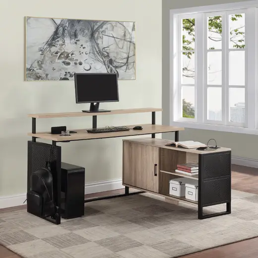 ACE L Shape Desk w/ Elevated Monitor Shelf - 59.5W x 50D x 37.25H