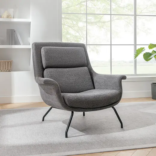 Adria Armchair w/ Charcoal Fabric, Black Metal Legs - 40W x 36.25D x 37.5H