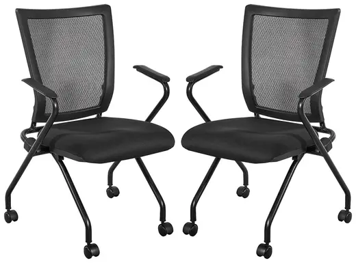 Soft Frame PU Padded Black Nesting Chair, Coal Freeflex Fabric, 2 Pack - 25.5W x 23D x 38H each