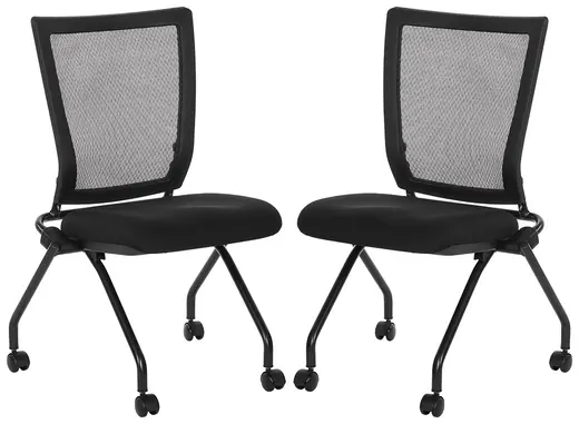 Soft Frame PU Padded Black Armless Nesting Chair, Coal Freeflex Fabric, 2 Pack - 25W x 23D x 38H each